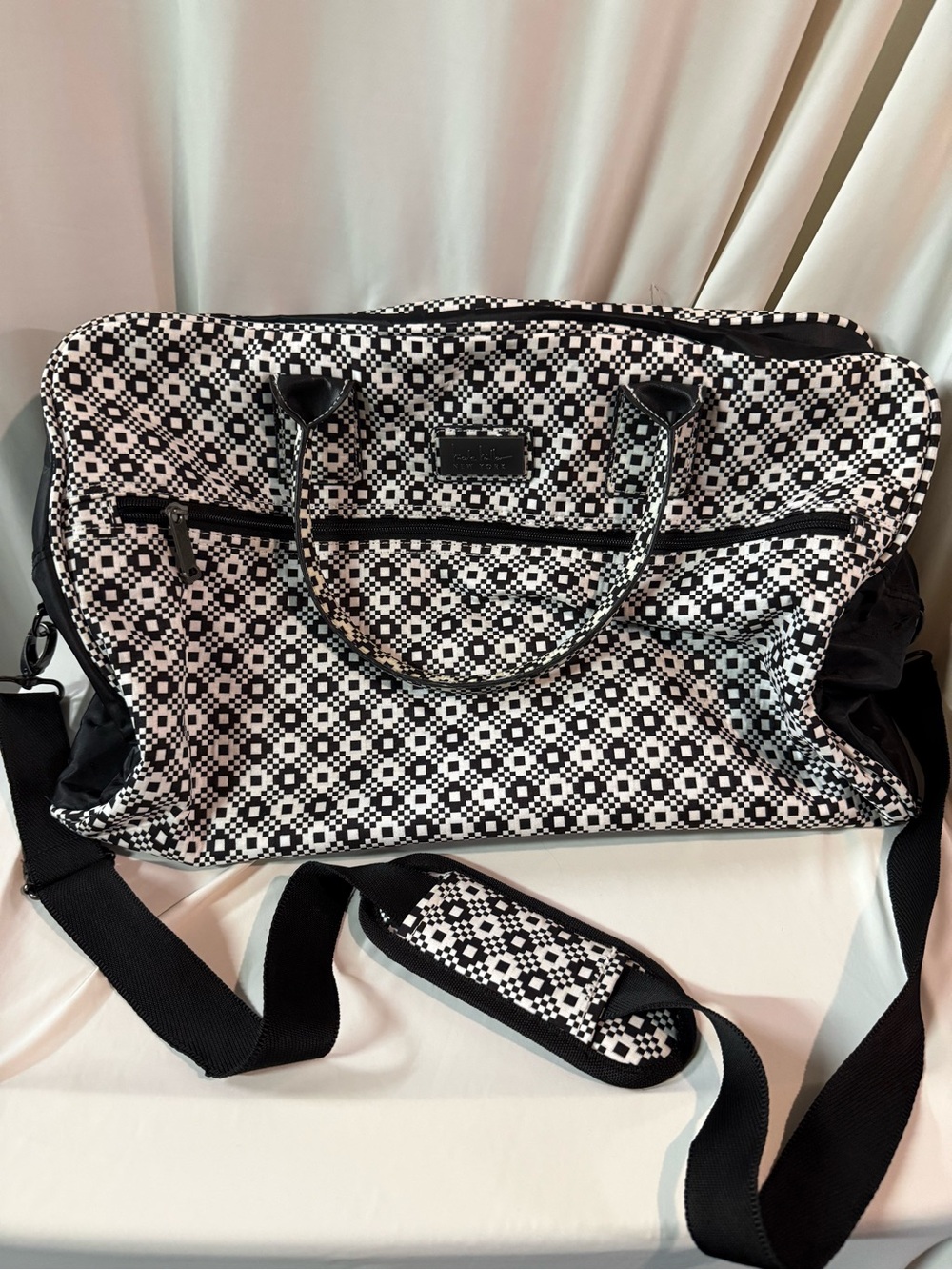 Nicole Miller Black and White Geometric Travel Duffel